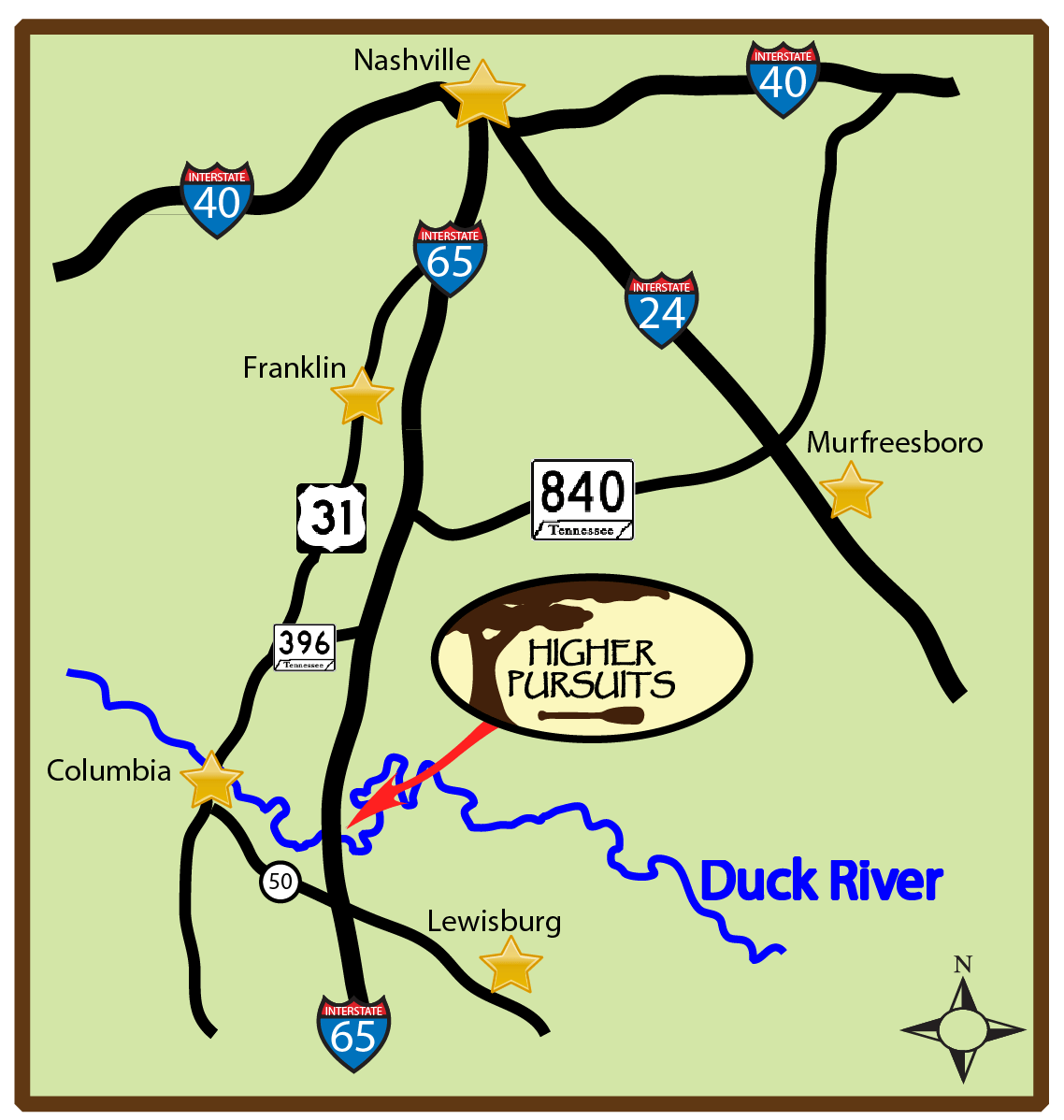 Duck River Kayak Map Directions To Higher Pursuits Kayak And Canoe Rental