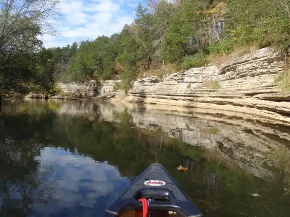 Rock Cliffs along the Duck River are a beautiful backdrop to kayaking in Tennessee