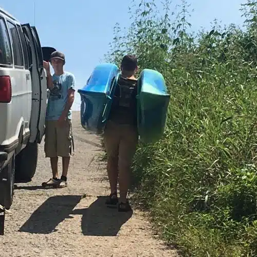 Loading up kayaks at the end of the day